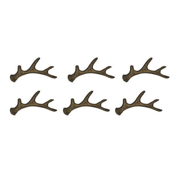 Antique Bronze Cast Iron Rustic Deer Antler Drawer Pull Cabinet Handle Set of 6 - Picture 1 of 9